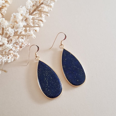 Long Lapis Lazuli Teardrop Earrings, Gift for Her