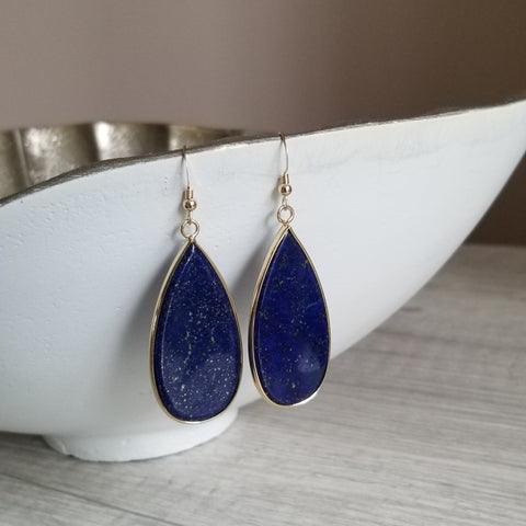 Long Lapis Lazuli Teardrop Earrings
