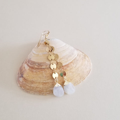 Long Gold Moonstone Dangle Earrings, Modern Chain Earrings, Jewelry Gift for Her