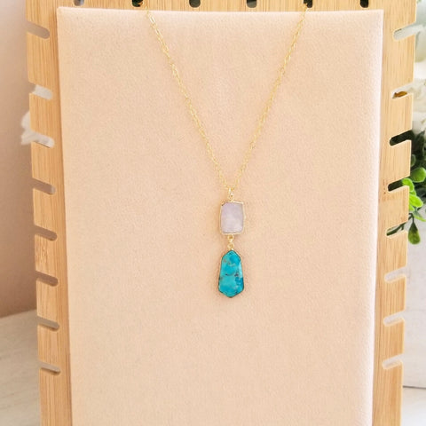 Moonstone and Turquoise Pendant Necklace, Boho Stone Necklace