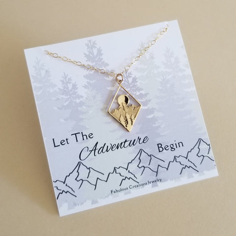 Gold Mountains and Sun Setting Pendant Necklace for women, Graduation Gift for Her