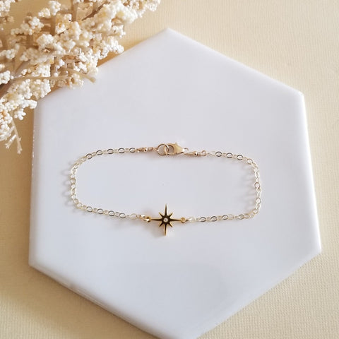 Northstar Bracelet, CZ North Star Bracelet, Skinny Gold Bracelet, Dainty Star Bracelet, Gift for Her, Celestial Jewelry for Everyday