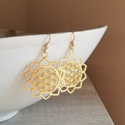 Sunflower Dangle Earrings, Gold or Silver