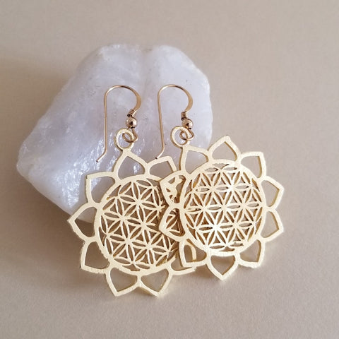 Sunflower Dangle Earrings, Gold or Silver