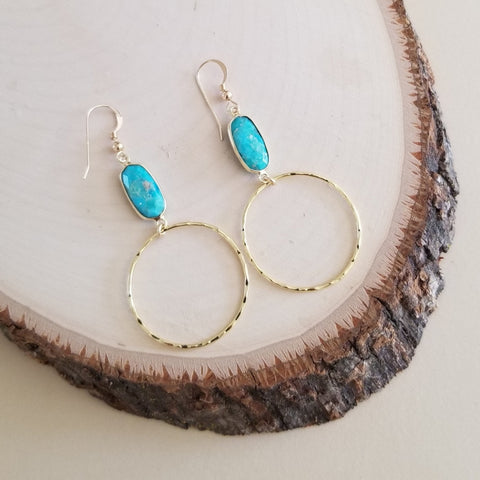 Lightweight gold turquoise hoop earrings for women