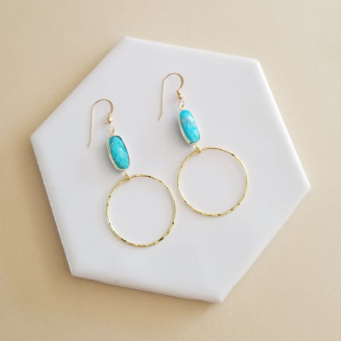 Boho Turquoise Hoop Earrings, Gold Hoops