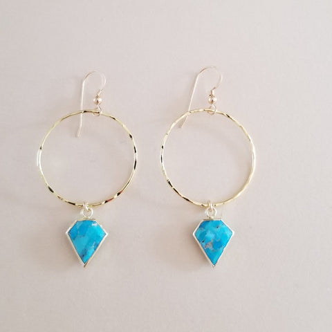 Medium Sized Gold Turquoise Hoop Earrings