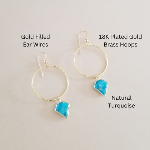 Medium Sized Gold Turquoise Hoop Earrings