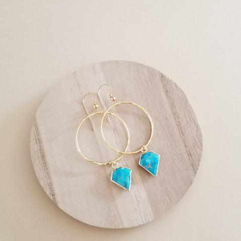 Medium Sized Gold Turquoise Hoop Earrings