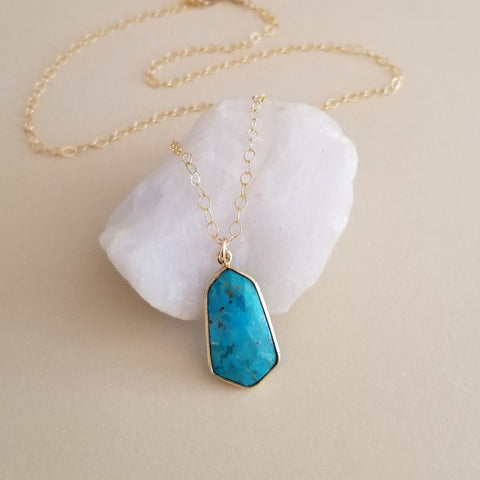 Gold Turquoise Hexagon Pendant Necklace