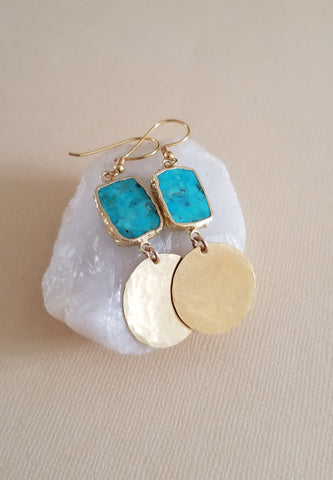 Handmade Gold Turquoise Dangle Earrings for Women
