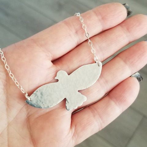 Handmade Hammered Soaring Bird Pendant Necklace, Meaningful Gift for Her