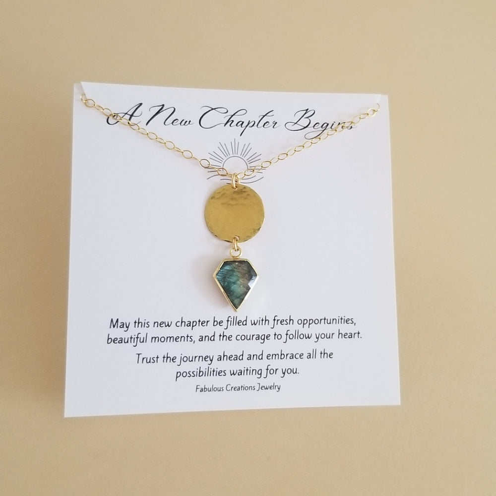 Gold Hammered Labradorite Pendant Necklace, New Chapter Gift for Her