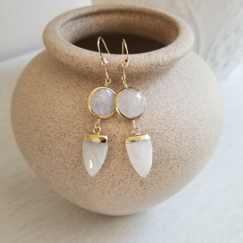 Moonstone Earrings, Natural Moonstone Dangle Stone Earrings, Gift for Her