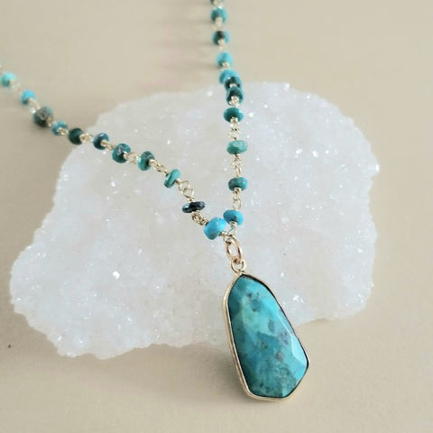 Handmade Turquoise Necklace, Boho Chic Style Beaded Turquoise Necklace