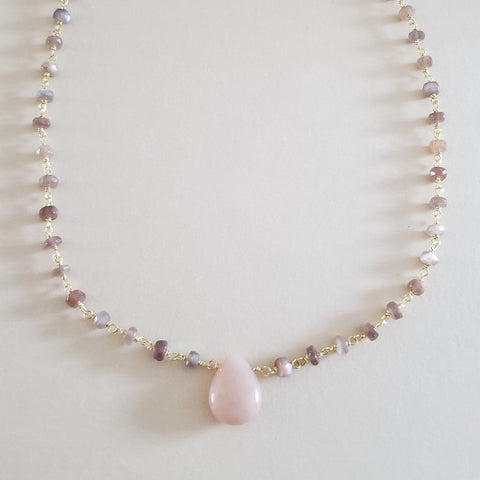 Handmade beaded brown moonstone  necklace with peach moonstone teardrop stone. Gift for her