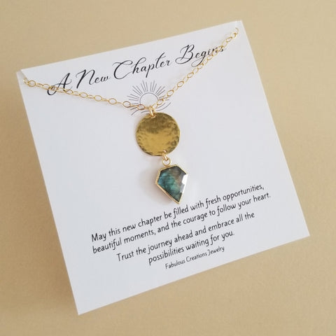 Gold Hammered Labradorite Pendant Necklace, New Chapter Gift for Her