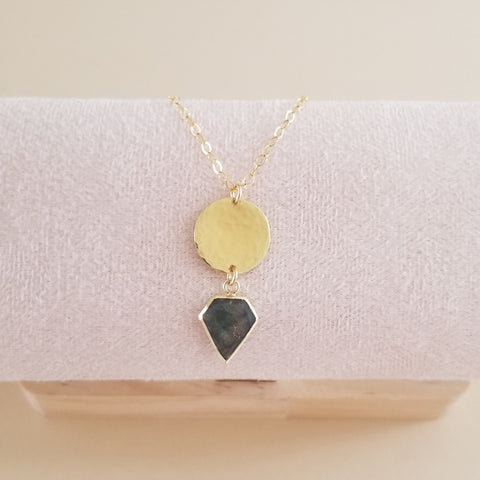 Gold Hammered Labradorite Pendant Necklace, New Chapter Gift for Her