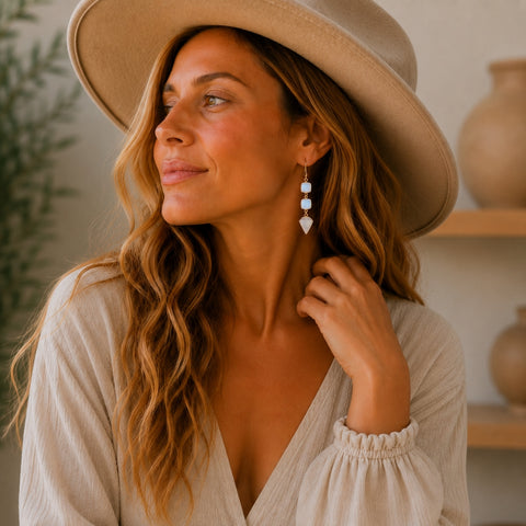 Long Gold Moonstone Earrings, Gemstone Statement Earrings