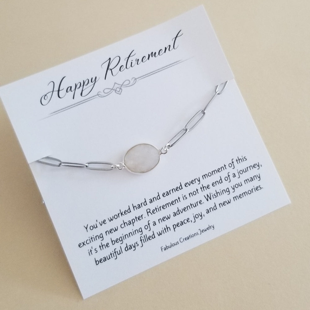 Retirement Gift, Moonstone Bracelet, Stainless Steel Paperclip Chain Bracelet