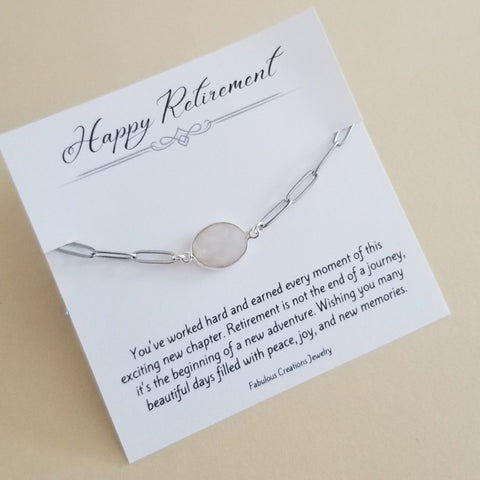 Retirement Gift, Moonstone Bracelet, Stainless Steel Paperclip Chain Bracelet
