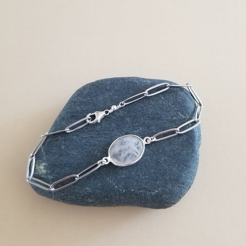 Moonstone Bracelet, Stainless Steel Paperclip Chain Bracelet