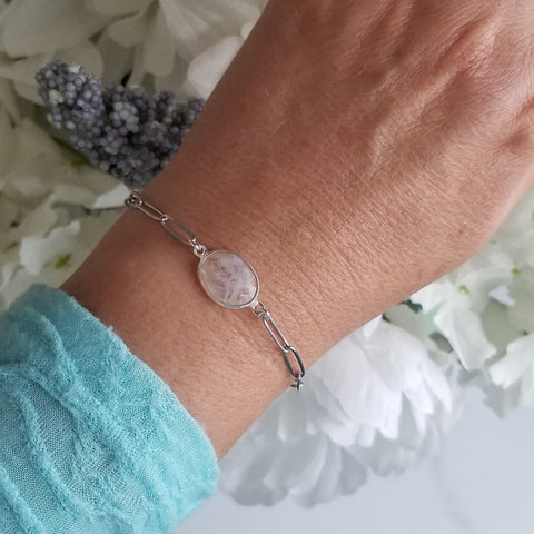 Moonstone Bracelet, Stainless Steel Paperclip Chain Bracelet