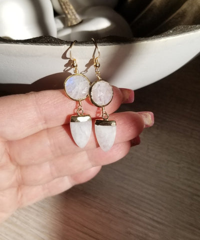 Moonstone Earrings, Natural Moonstone Dangle Stone Earrings, Gift for Her