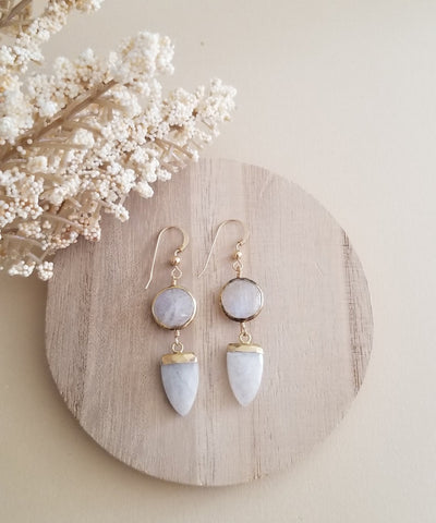 Moonstone Earrings, Natural Moonstone Dangle Stone Earrings, Gift for Her