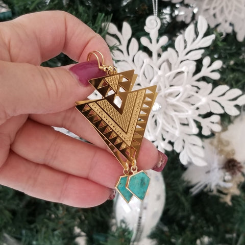 Modern Triangle Turquoise Earrings, Handemade Geometric Earrings, Gemstone Earrings, Gift for Her