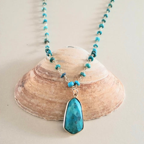 Handmade Turquoise necklace for women, Boho style necklace with turquoise pendant.