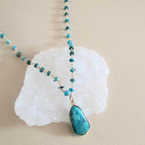 Handmade Turquoise Necklace, Boho Chic Style Beaded Turquoise Necklace