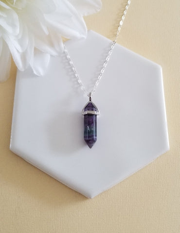 One of a kind Purple Fluorite Necklace, Raw Stone Pendant Necklace, Boho Necklace, Layering Necklace