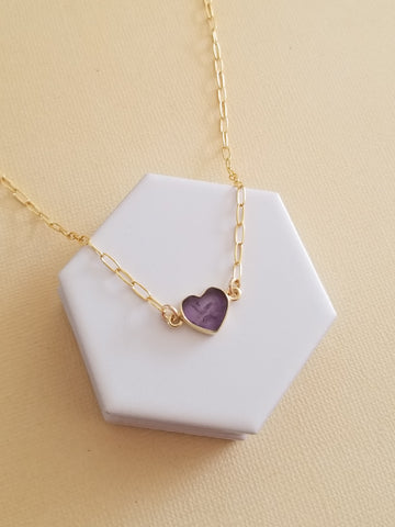 Amethyst Necklace, Dainty Heart Necklace, Gold Filled Paperclip Chain, Amethyst Heart Necklace, Heart Jewelry, February Birthstone Necklace