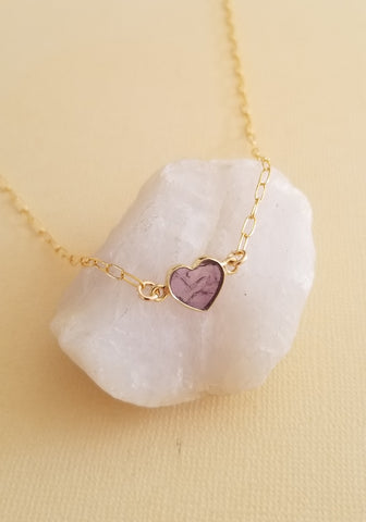 Dainty Gold Amethyst Heart Necklace