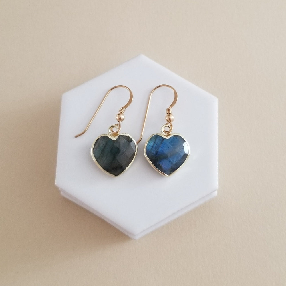 Dainty Labradorite Heart Earrings