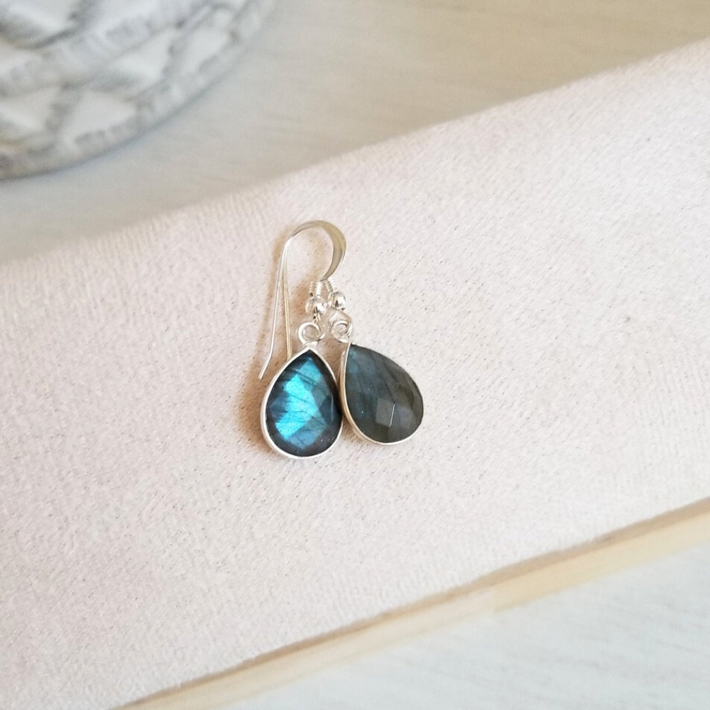 Labradorite Teardrop Earrings, Small Dangle Earrings