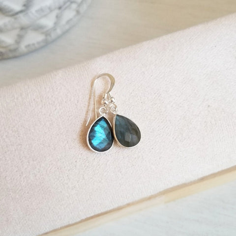 Labradorite Teardrop Earrings, Small Dangle Earrings