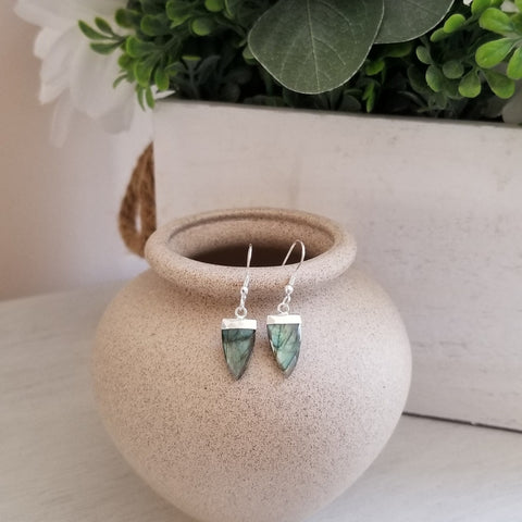 Natural Labradorite Earrings, Boho Arrow Shaped Stone Earrings
