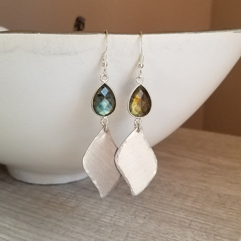 Labradorite Earrings, Labradorite Dangles, Boho Labradorite Earrings, Handmade Gemstone Earrings, Gift for Her, Silver or Gold