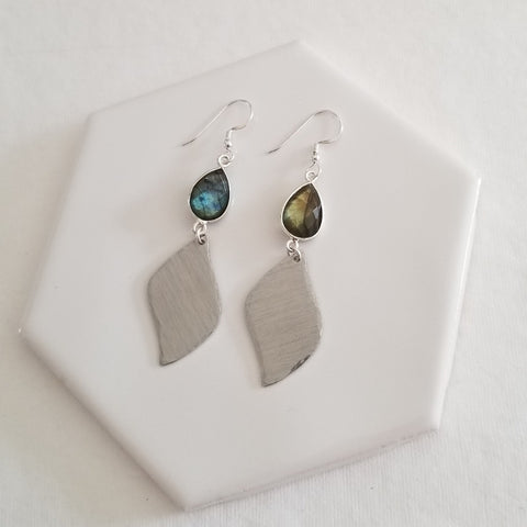 Labradorite Earrings, Handmade Petal Shape Dangle Earrings, Labradorite Jewelry, Gift for Her