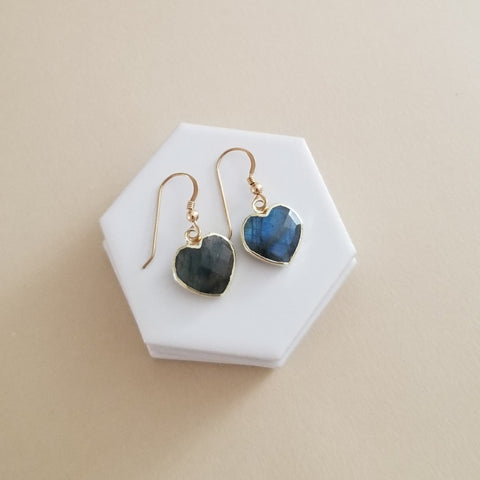 Dainty Labradorite Heart Earrings