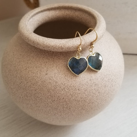 Dainty Labradorite Heart Earrings