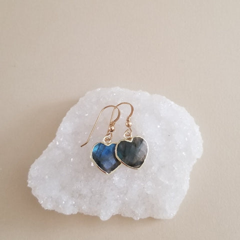 Dainty Labradorite Heart Earrings