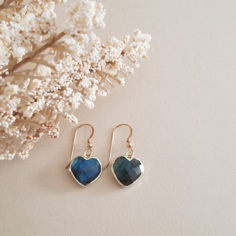 Dainty Labradorite Heart Earrings