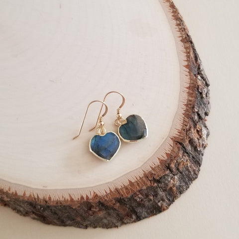 Dainty Labradorite Heart Earrings