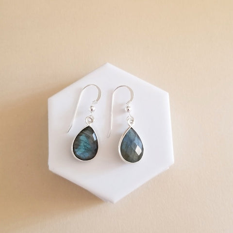 Dainty Labradorite Teardrop Earrings for women, Gift for Her