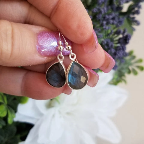 Labradorite Teardrop Earrings, Small Dangle Earrings