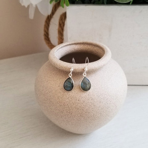 Labradorite Teardrop Earrings, Small Dangle Earrings