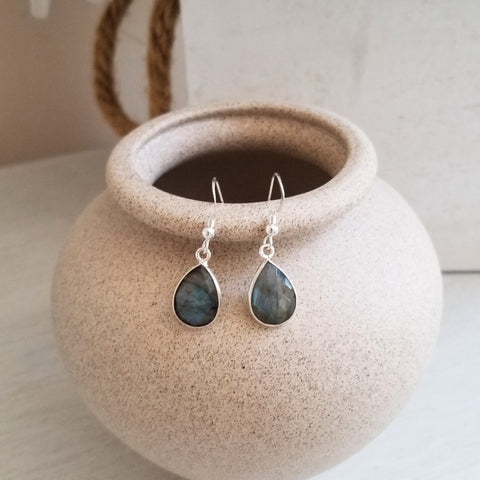 Labradorite Teardrop Earrings, Small Dangle Earrings
